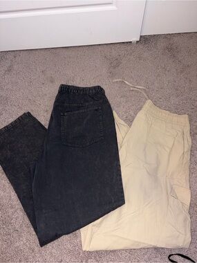 Pant Bundle Two Casual Elastic-Waist Pants - Black and Cream